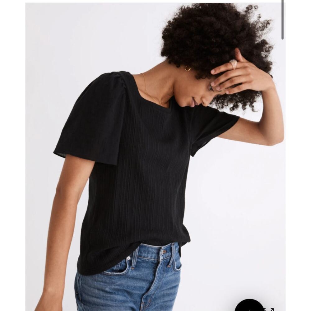 Madewell Flutter Sleeve Weavemix Ribbed Top Black Size XS